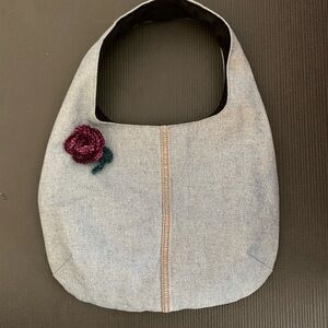 Stylish Upcycled  Denim Bag with Floral Accent